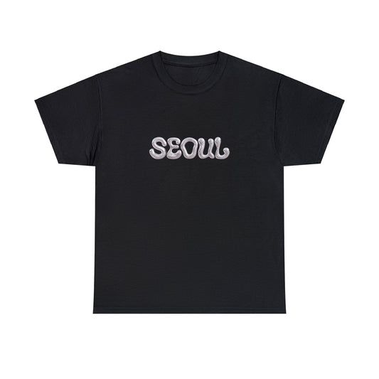 Text SEOUL T-shirt Unisex Heavy Cotton Tee Simple Text Seoul Logo for Fans of Seoul, South Korea, and K-Pop