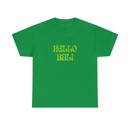 "HELLO BALI" Text T-shirt Unisex Heavy Cotton Tee Simple Text for Travelers