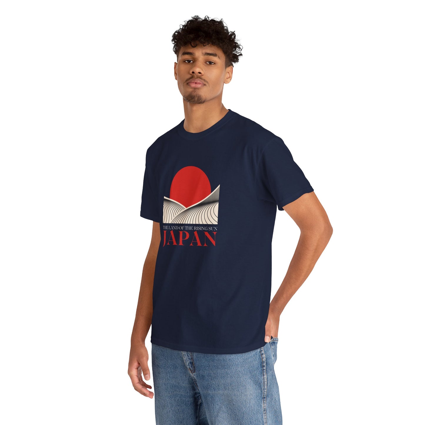 Illustration T-shirt featuring the Rising Sun of Japan - Unisex Heavy Cotton Tee, Ideal for Travelers