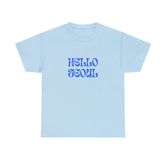 "HELLO SEOUL" Text T-shirt Unisex Heavy Cotton Tee Simple Text for Travelers