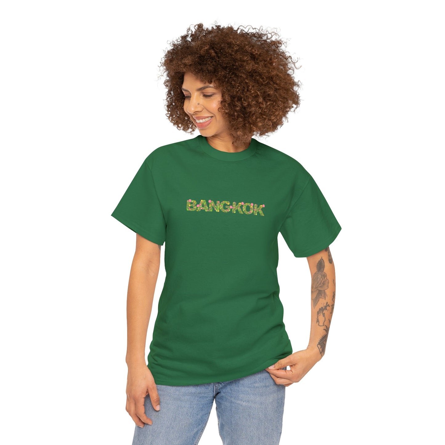 Bangkok Flower Text T-shirt Unisex Heavy Cotton Tee Simple Text for Travelers