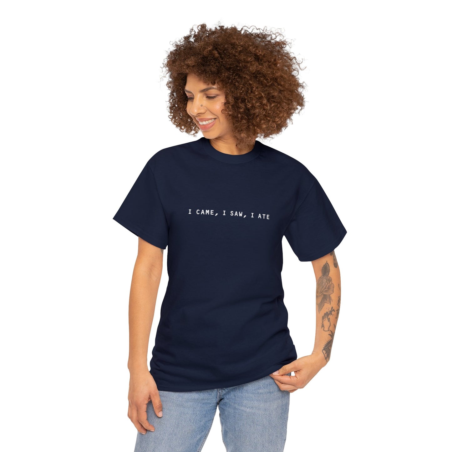 "I CAME, I SAW, I ATE" Text T-shirt Unisex Heavy Cotton Tee Simple Text for Travelers